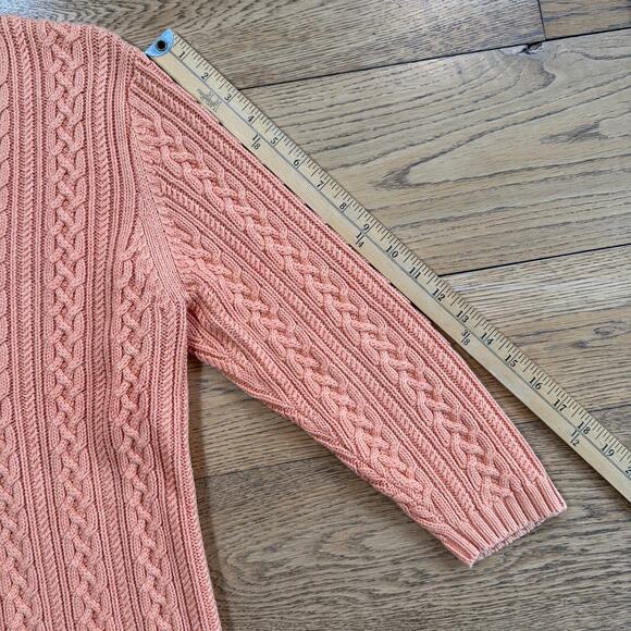 Vintage Lands End Women Cable Knit Sweater SZ S V Neck Orange Classic Fall Cotto - Picture 10 of 10